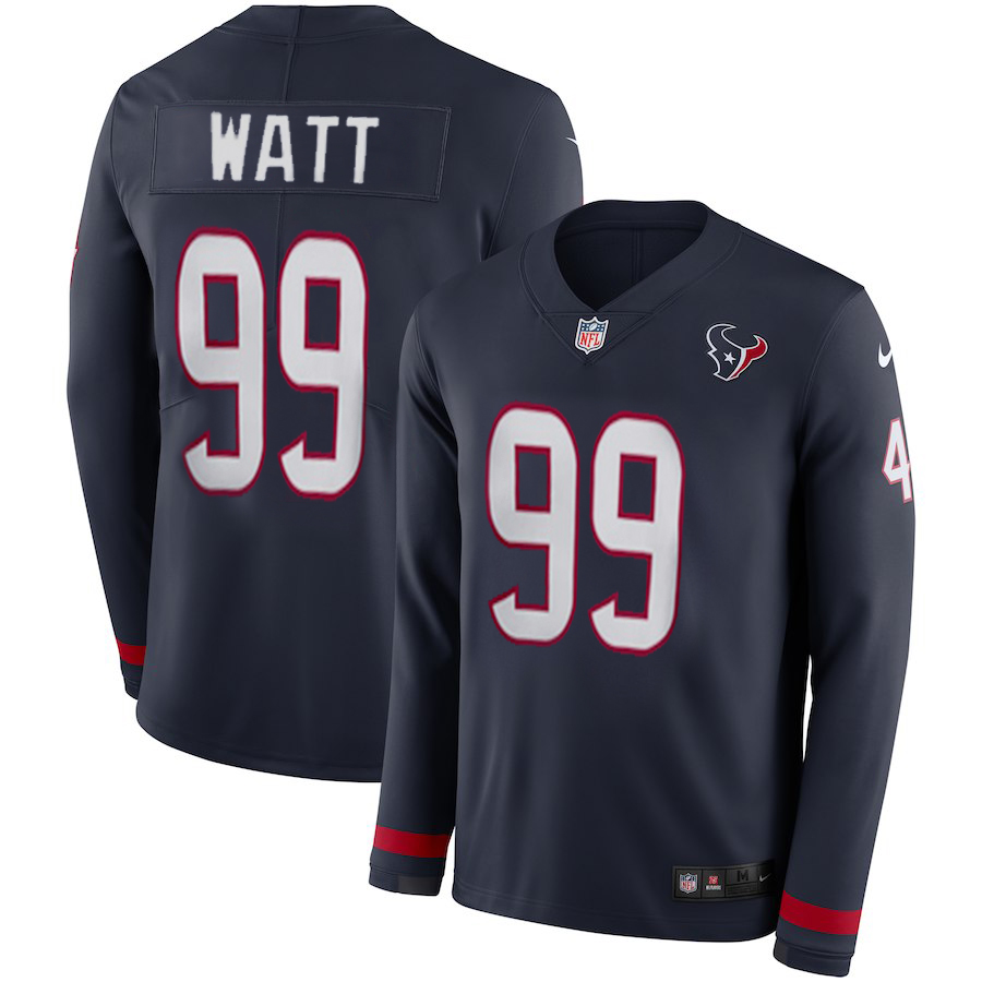 Men Houston Texans #99 Watt blue  Limited NFL Nike Therma Long Sleeve Jersey->houston texans->NFL Jersey